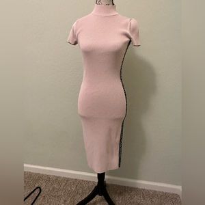 MICHAEL KORS XS PINK HIGH NECK MK LOGO STRIPE DRESS
